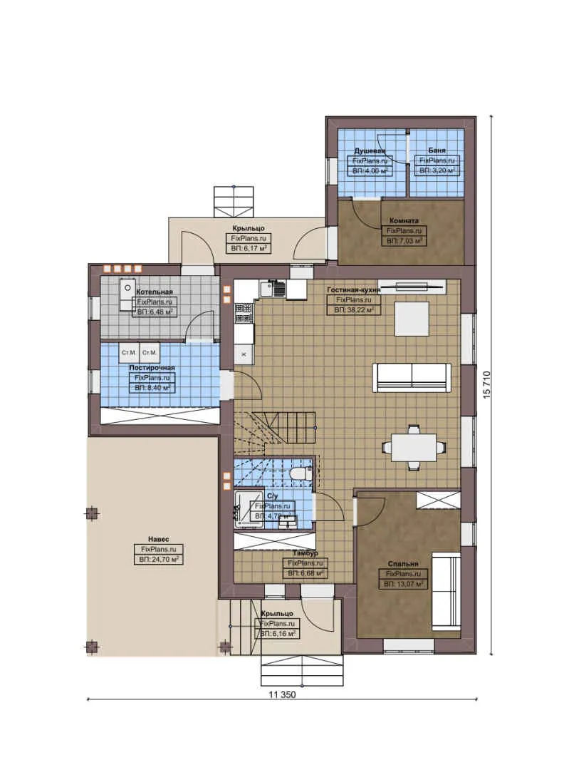 F-7280 - Планы двухэтажного дома 12 на 16, площадью 190 м² с баней и 4 спальнями