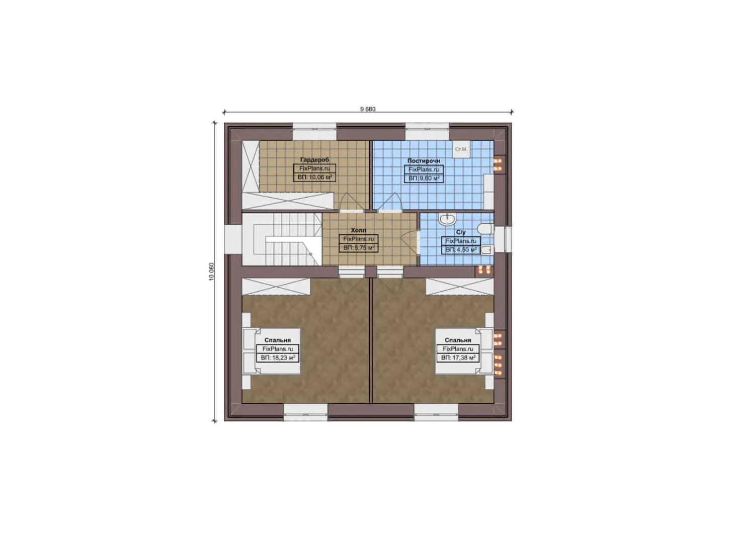F-12284 - Планы двухэтажного дома 10 на 15, площадью 180 м² с террасой и 2 спальнями