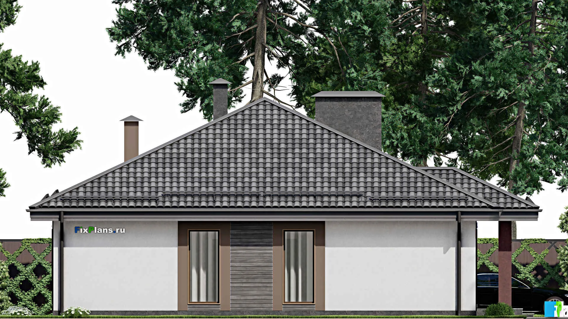 F-7127 - Проект одноэтажного дома 15 на 16, площадью 170 м² с 4 спальнями