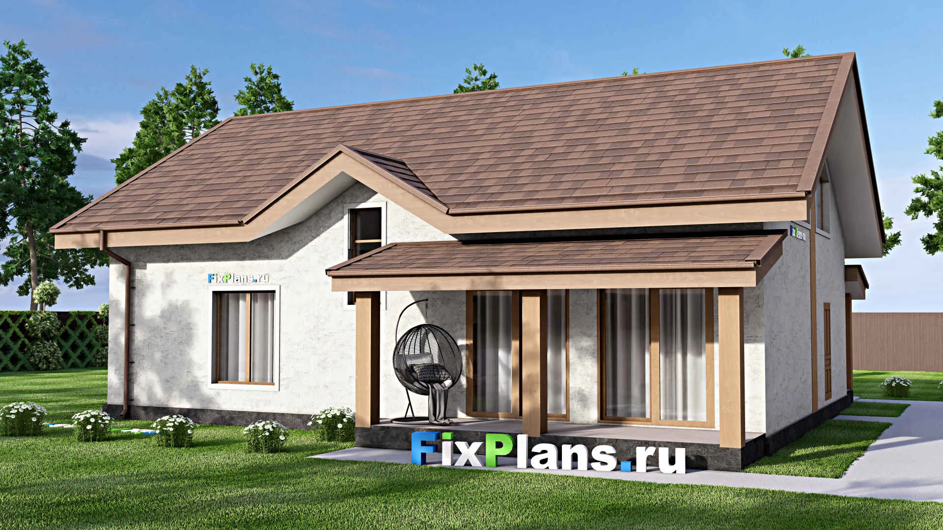 F-13643 - Проект дома с мансардой 14 на 15, площадью 210 м² с террасой и 4 спальнями