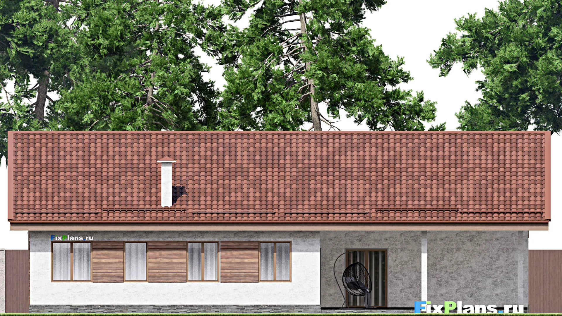 F-13508 - Проект одноэтажного дома 14 на 18, площадью 190 м² с террасой и 4 спальнями