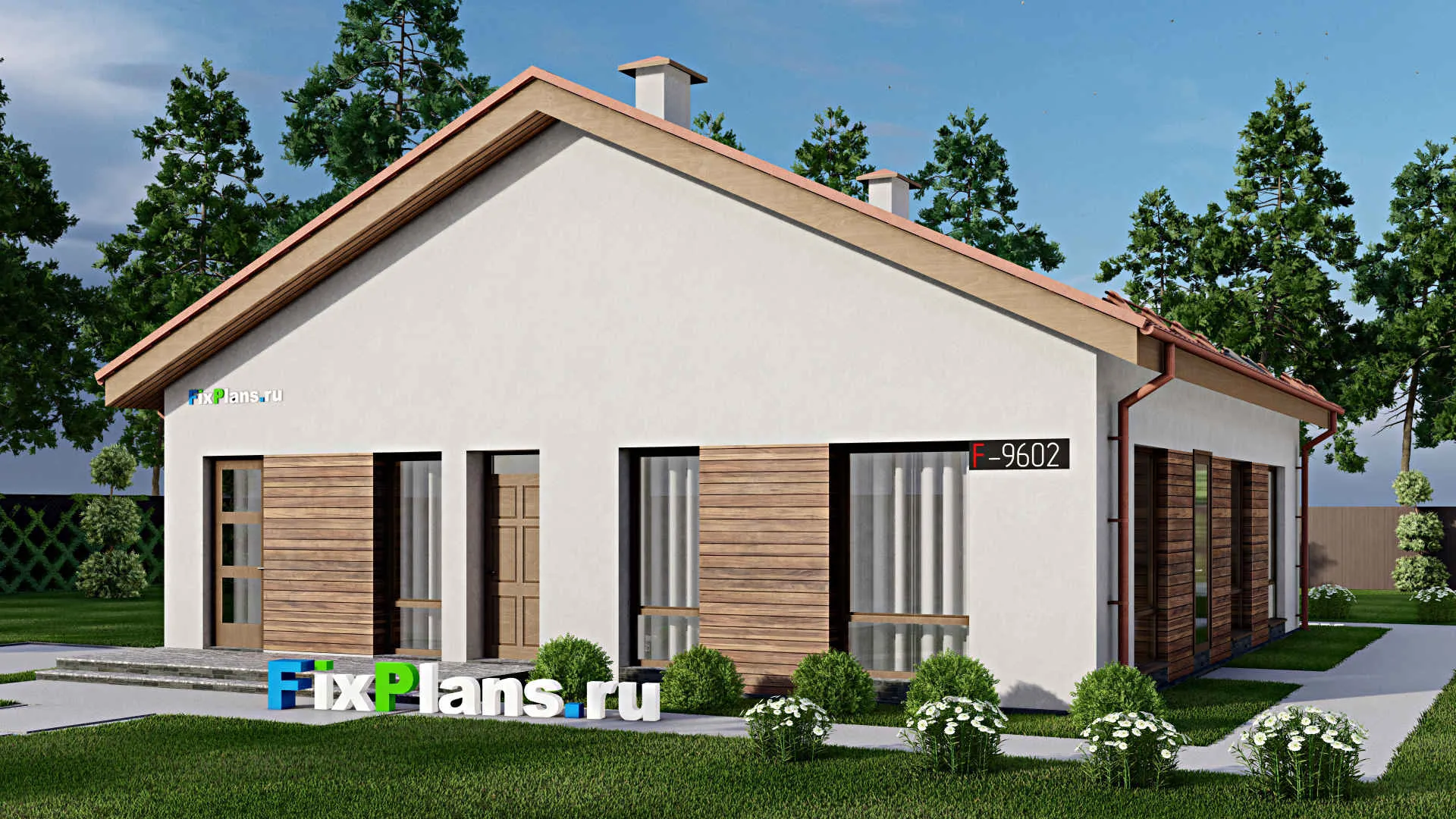 F-9602 - Проект одноэтажного дома 12 на 15, площадью 130 м² с 3 спальнями