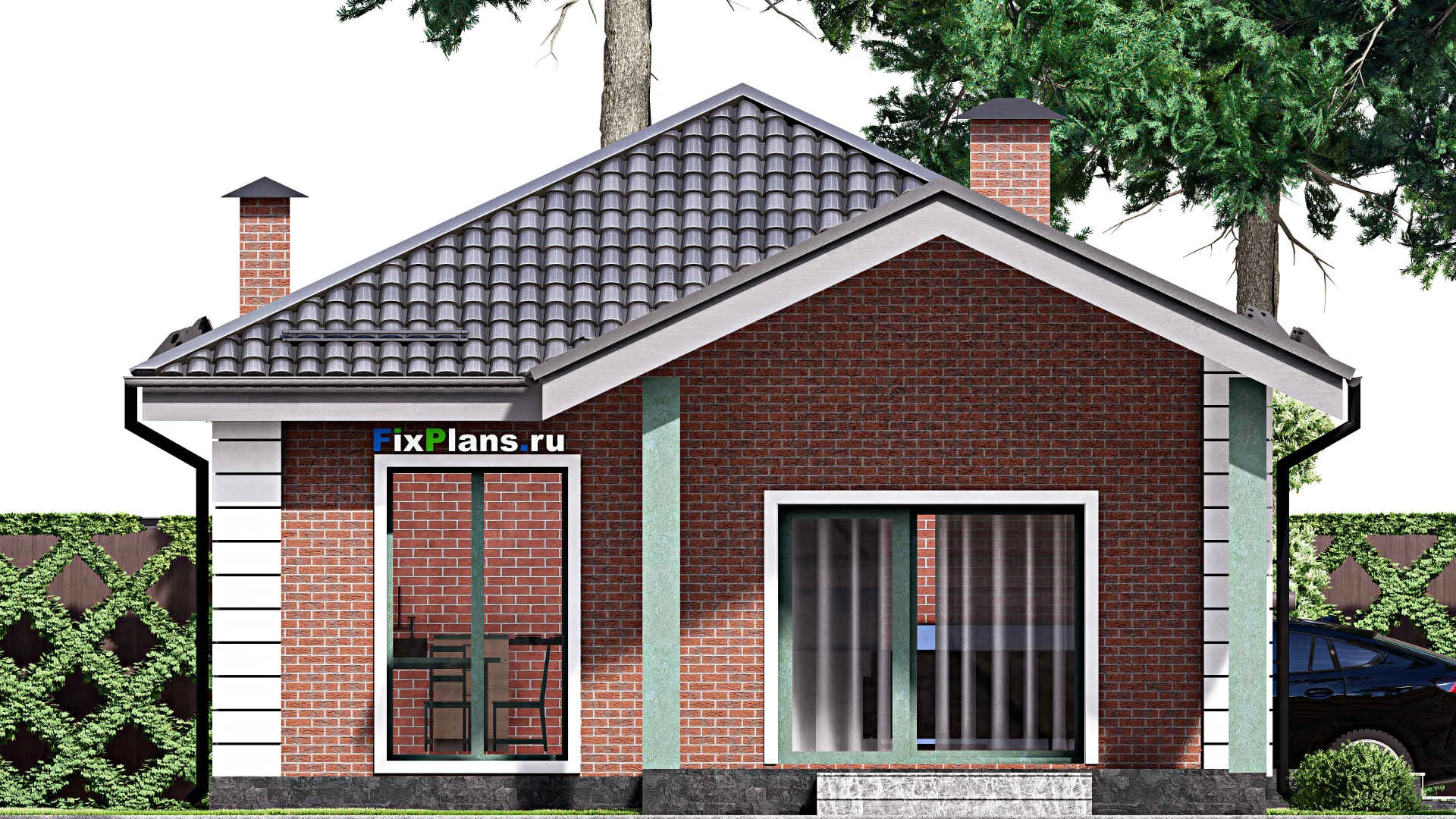 F-12500 - Проект одноэтажного дома 10 на 21, площадью 140 м² с террасой и 3 спальнями