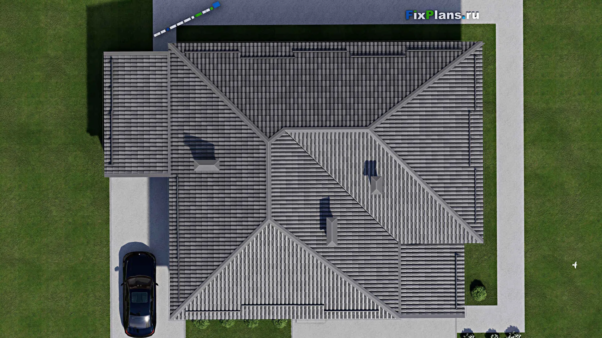 F-10376 - Проект одноэтажного дома 14 на 20, площадью 200 м² с террасой и 3 спальнями