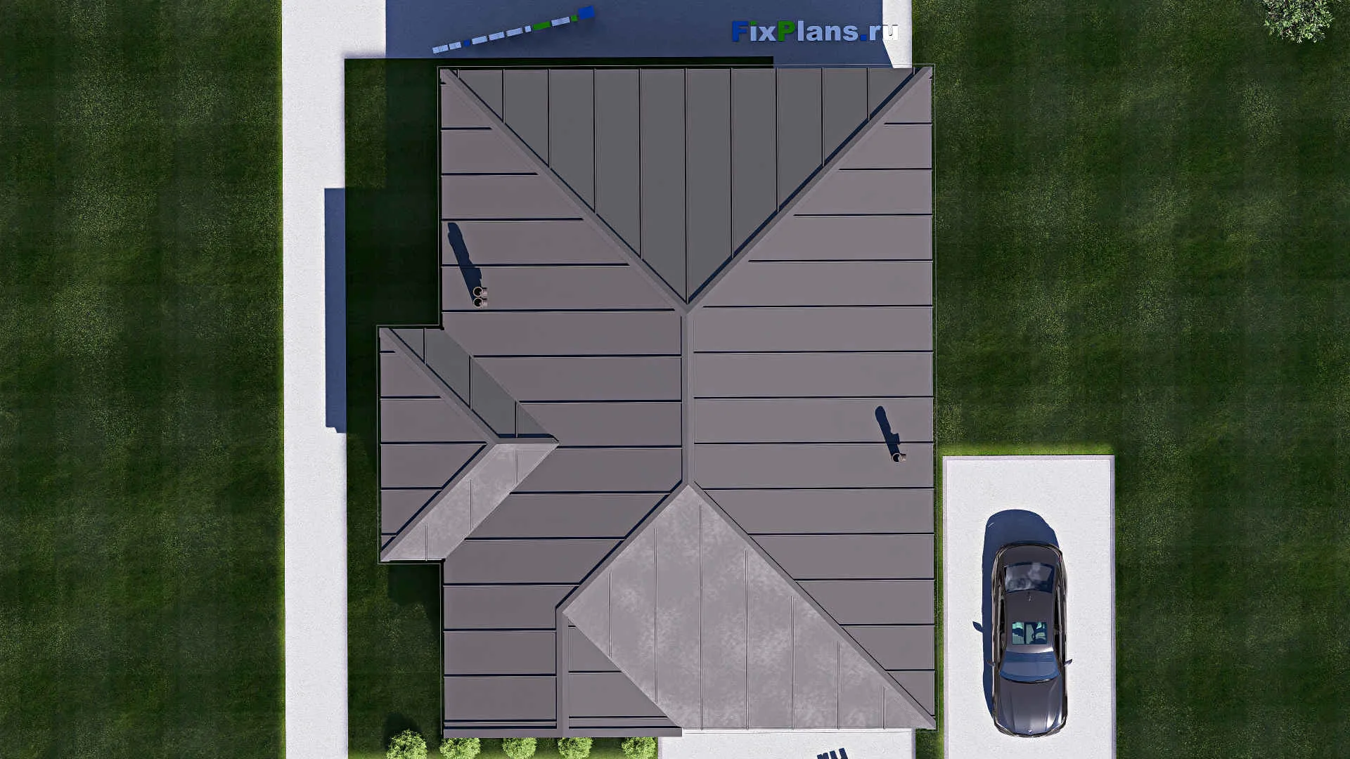 F-19727 - Проект одноэтажного дома 13 на 16, площадью 140 м² с террасой и 3 спальнями