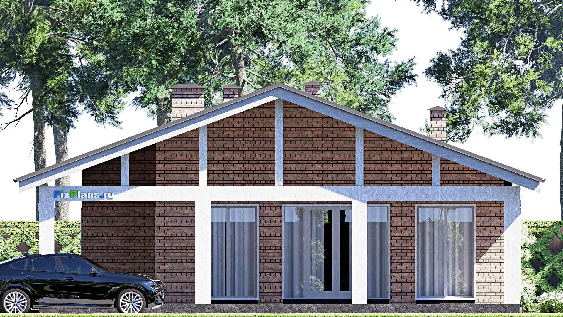 F-18395 - Проект одноэтажного дома 13 на 19, площадью 210 м² с террасой, баней и 3 спальнями