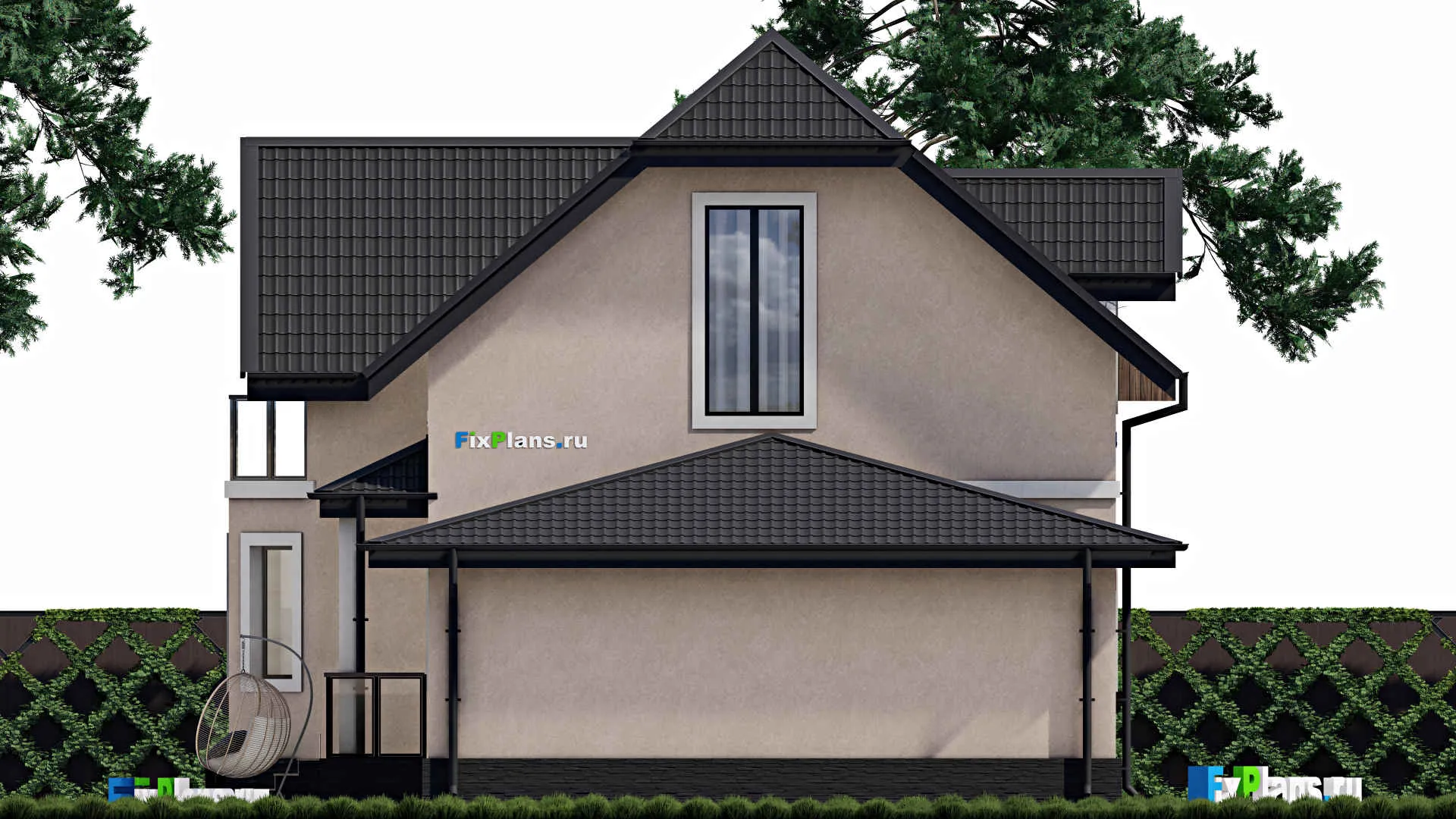 F-0197 - Проект дома с мансардой 11 на 15, площадью 160 м² с балконом, гаражом на 1 машину и 4 спальнями