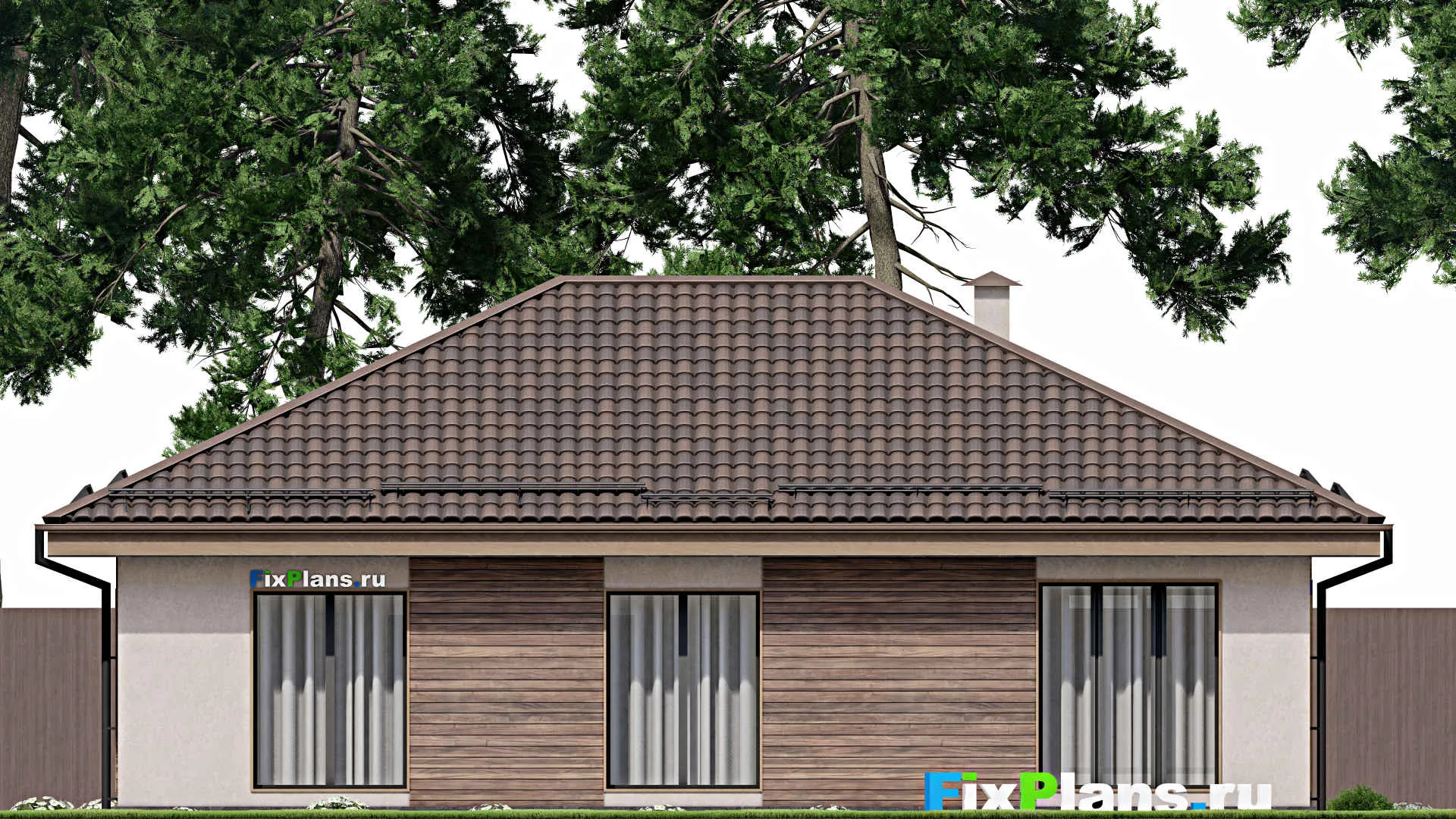 F-7703 - Проект одноэтажного дома 12 на 14, площадью 120 м² с 3 спальнями