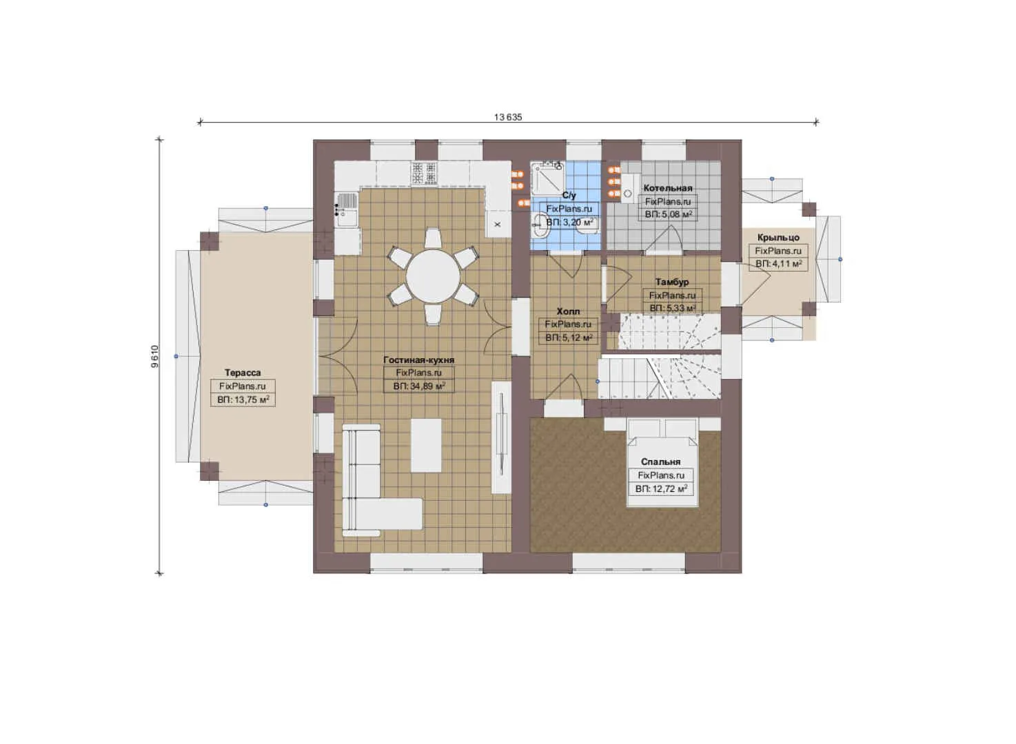 F-12869 - Планы дома с мансардой 10 на 14, площадью 160 м² с террасой, балконом и 4 спальнями