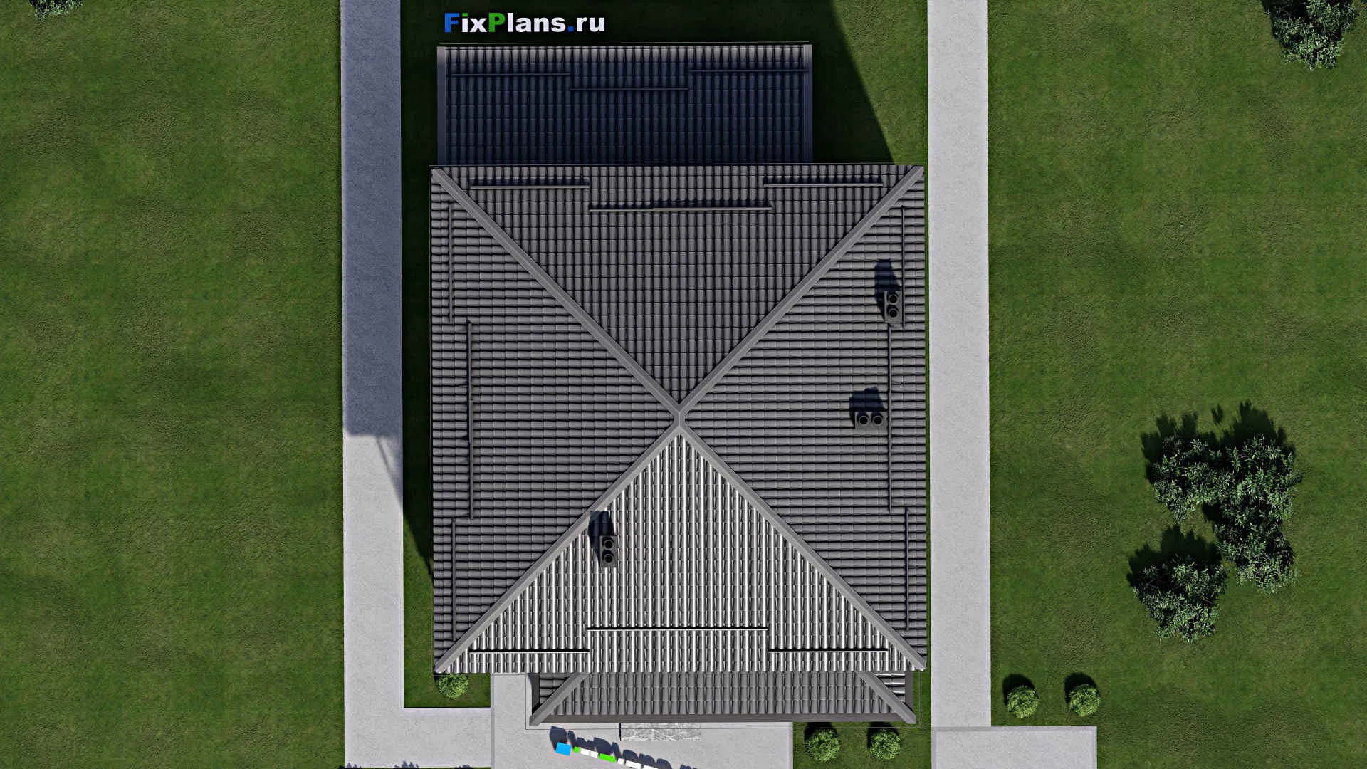 F-4049 - Планы двухэтажного дома 12 на 17, площадью 230 м² с террасой, баней и 4 спальнями