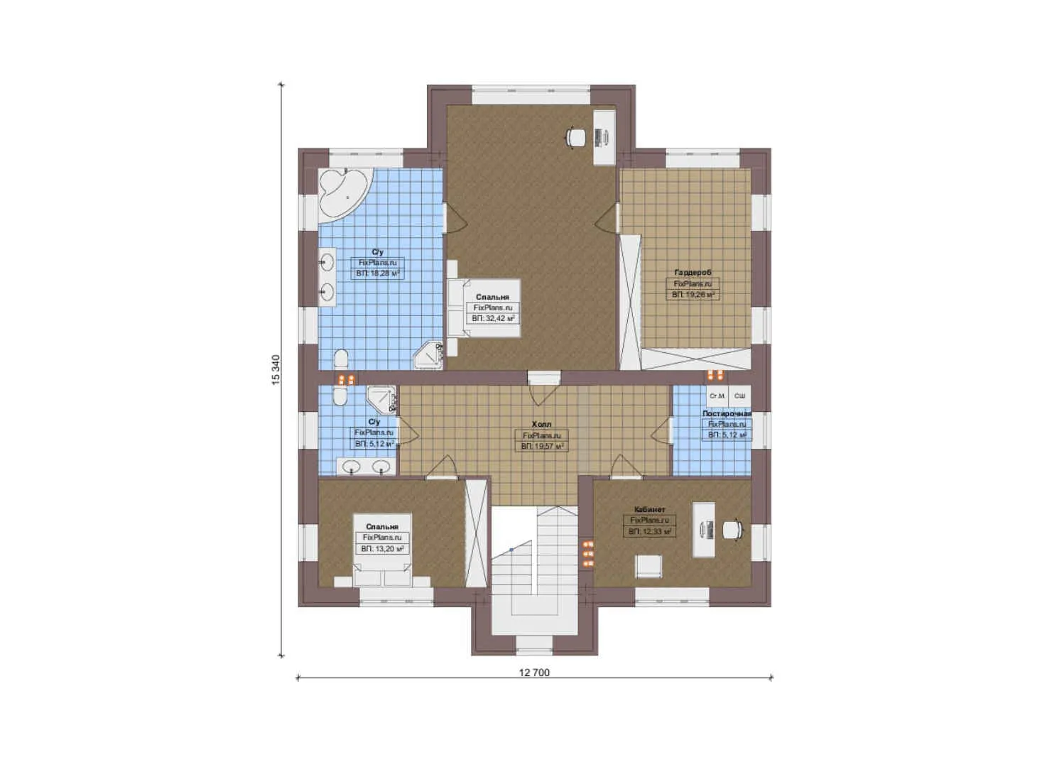 F-17423 - Планы двухэтажного дома 13 на 18, площадью 280 м² с 2 спальнями