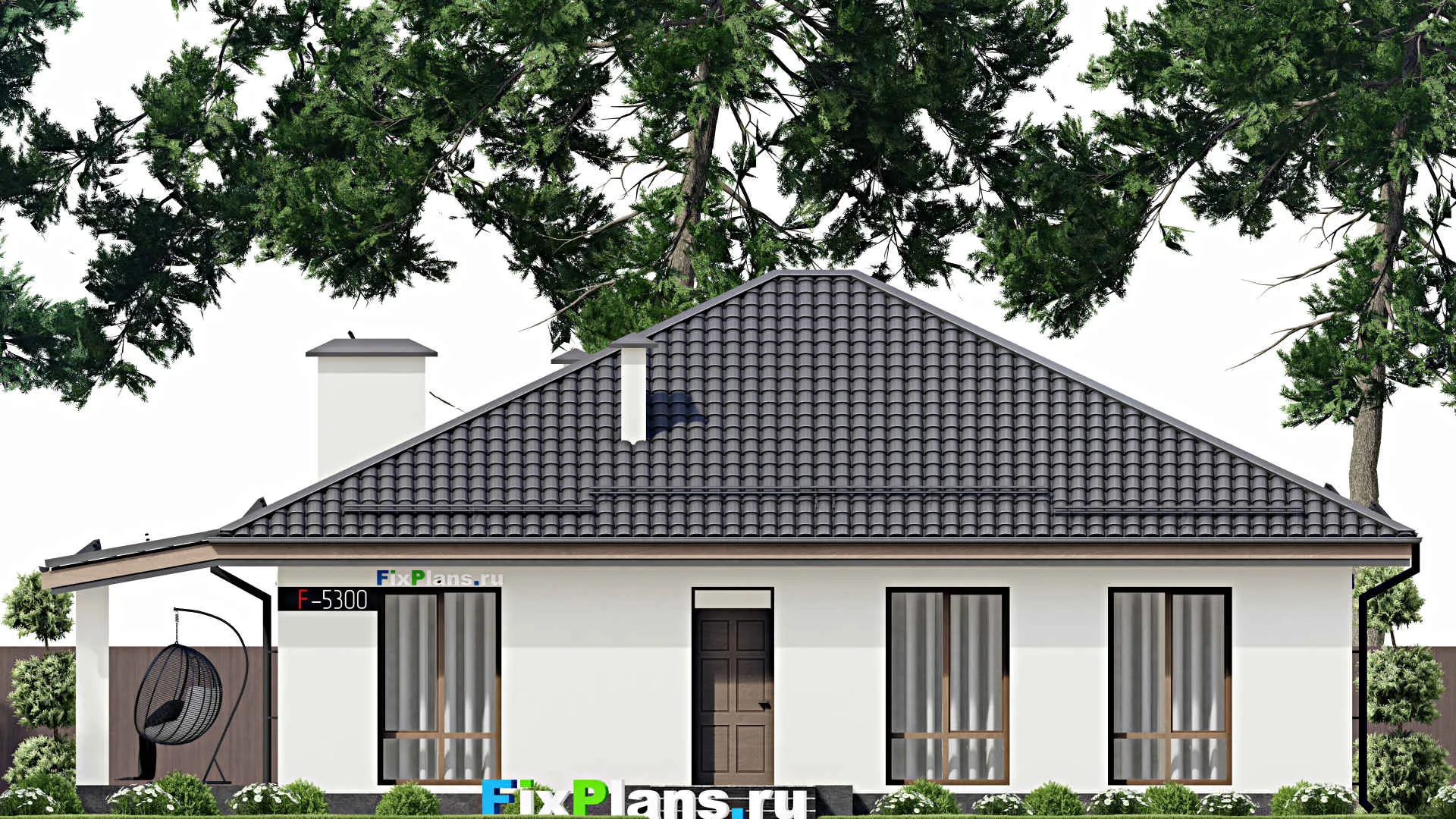 F-5300 - План одноэтажного дома 12 на 13, площадью 150 м² с террасой и 2 спальнями