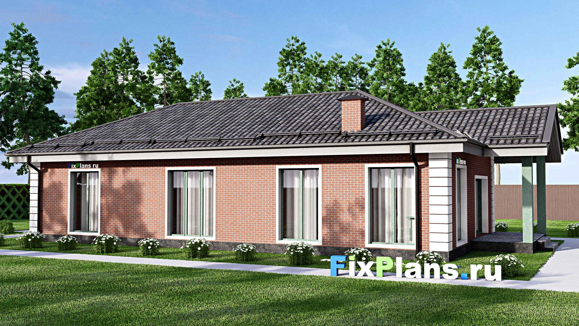 F-12500 - Проект одноэтажного дома 10 на 21, площадью 140 м² с террасой и 3 спальнями