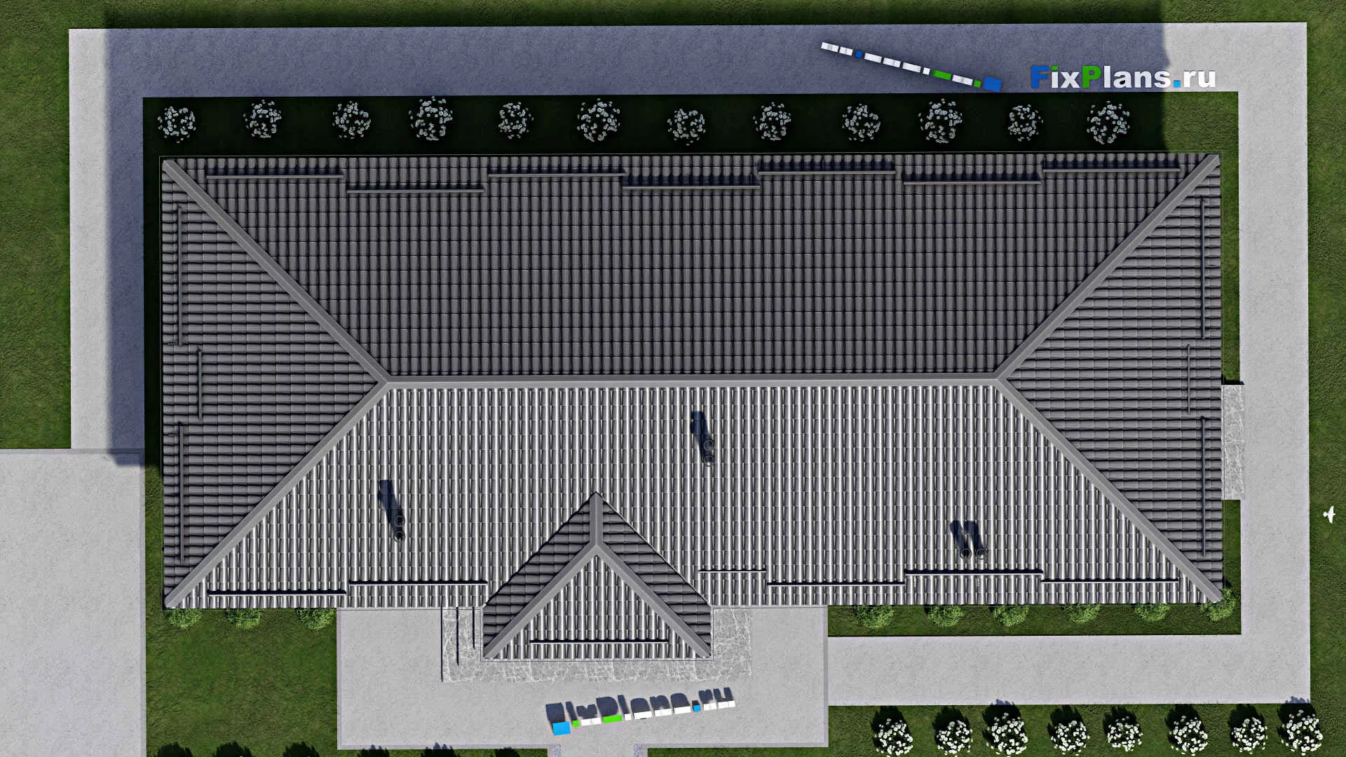 F-6875 - План одноэтажного дома 9 на 19, площадью 150 м² с террасой и 3 спальнями