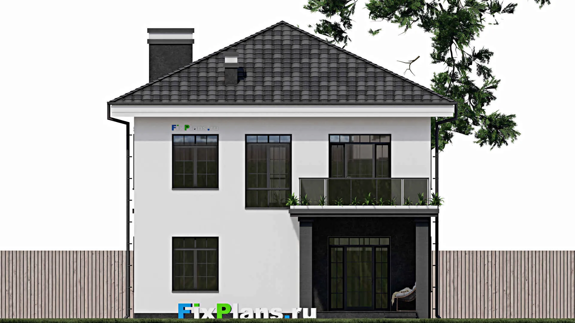 F-0782 - Проект двухэтажного дома 10 на 11, площадью 170 м² с террасой, балконом, гаражом на 1 машину и 4 спальнями