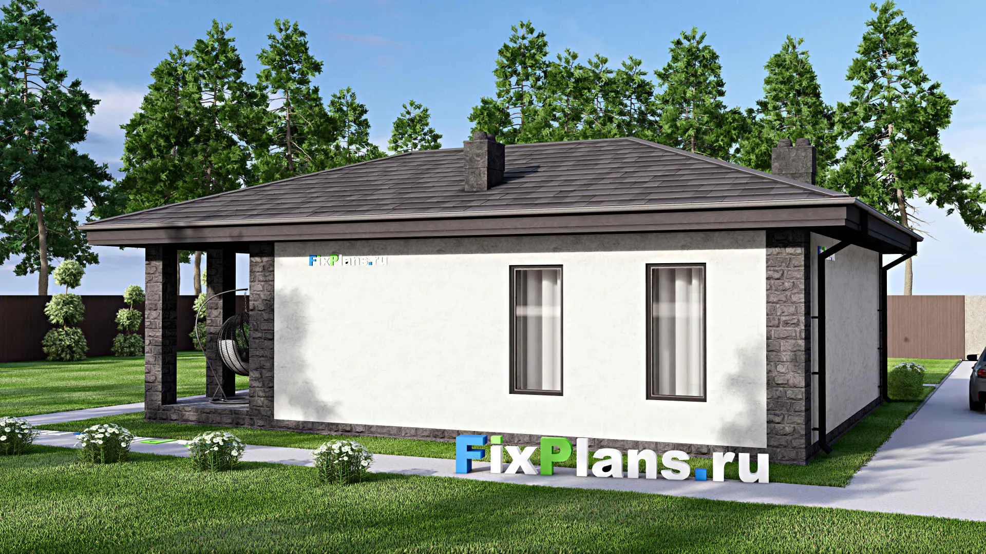 F-15407 - Проект бани 11 на 12, площадью 90 м² с комнатой отдыха, терассой, санузлом и спальней