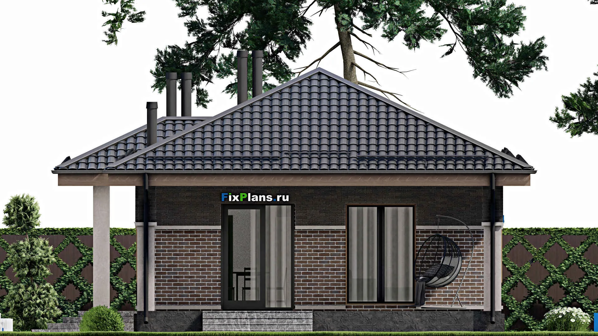 F-6875 - План одноэтажного дома 9 на 19, площадью 150 м² с террасой и 3 спальнями