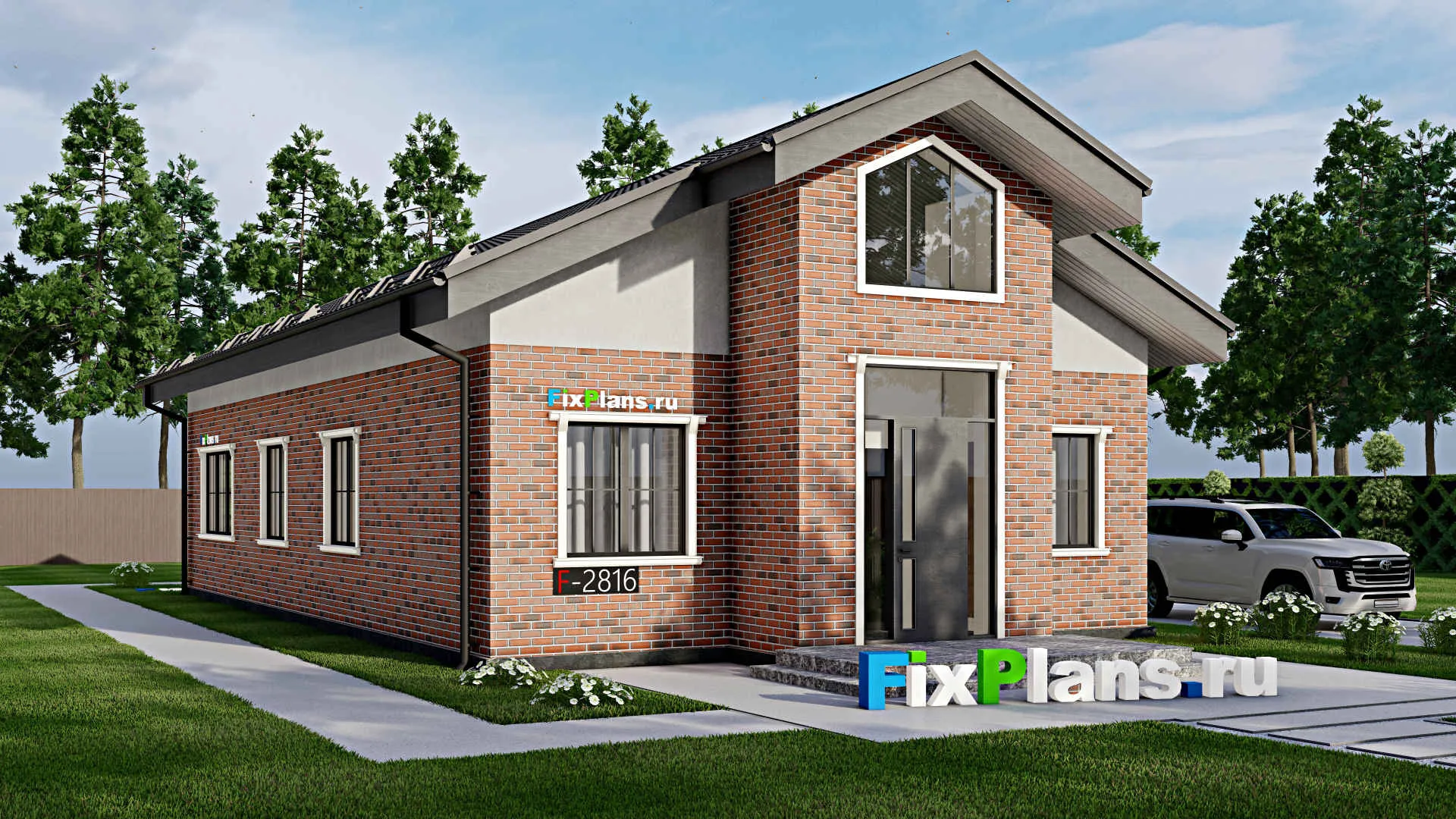 F-2816 - Проект одноэтажного дома 9 на 18, площадью 140 м² с террасой и 3 спальнями