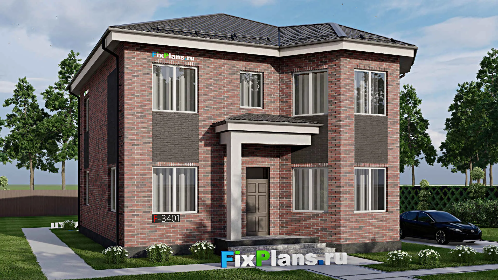 F-3401 - Проект двухэтажного дома 12 на 14, площадью 210 м² с 6 спальнями