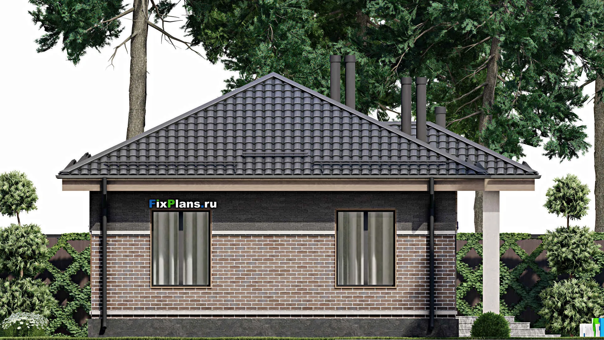 F-6875 - План одноэтажного дома 9 на 19, площадью 150 м² с террасой и 3 спальнями