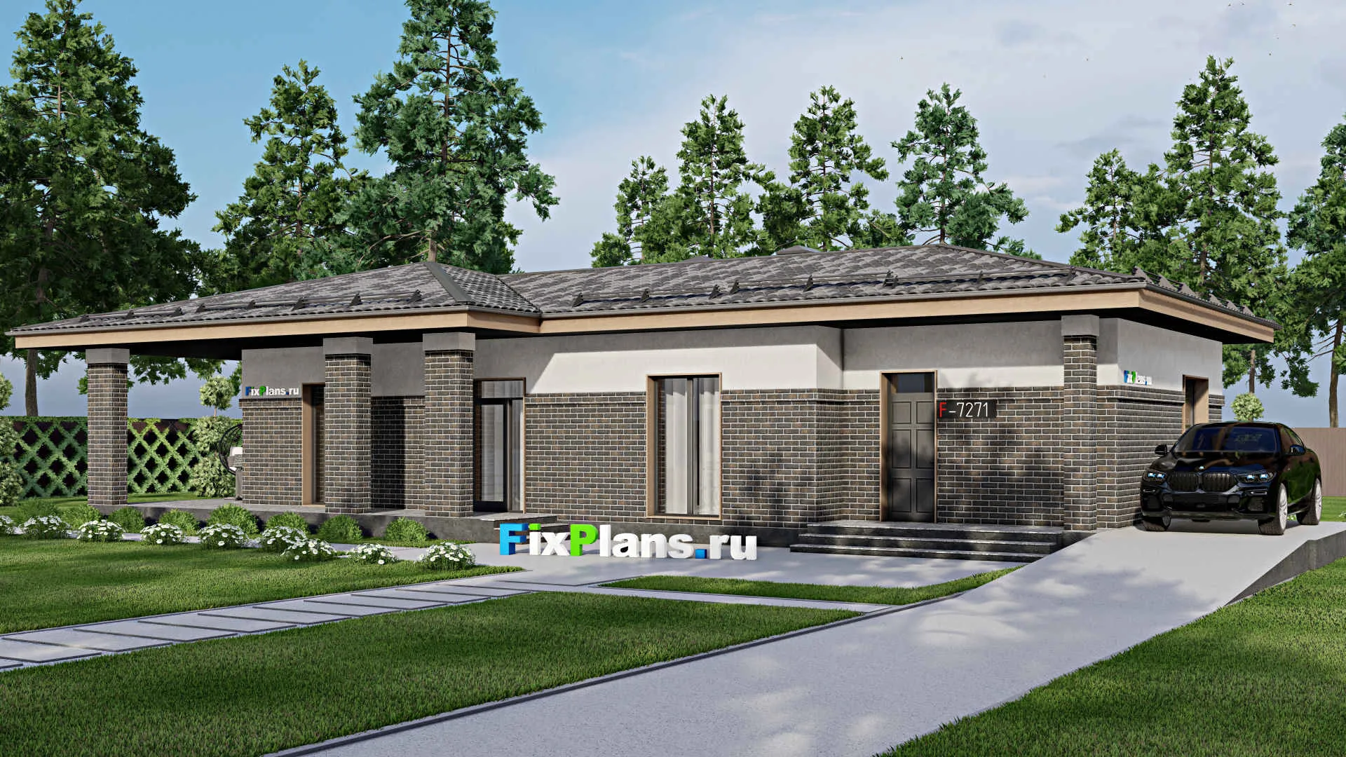 F-7271 - Проект одноэтажного дома 10 на 24, площадью 170 м² с террасой и 2 спальнями