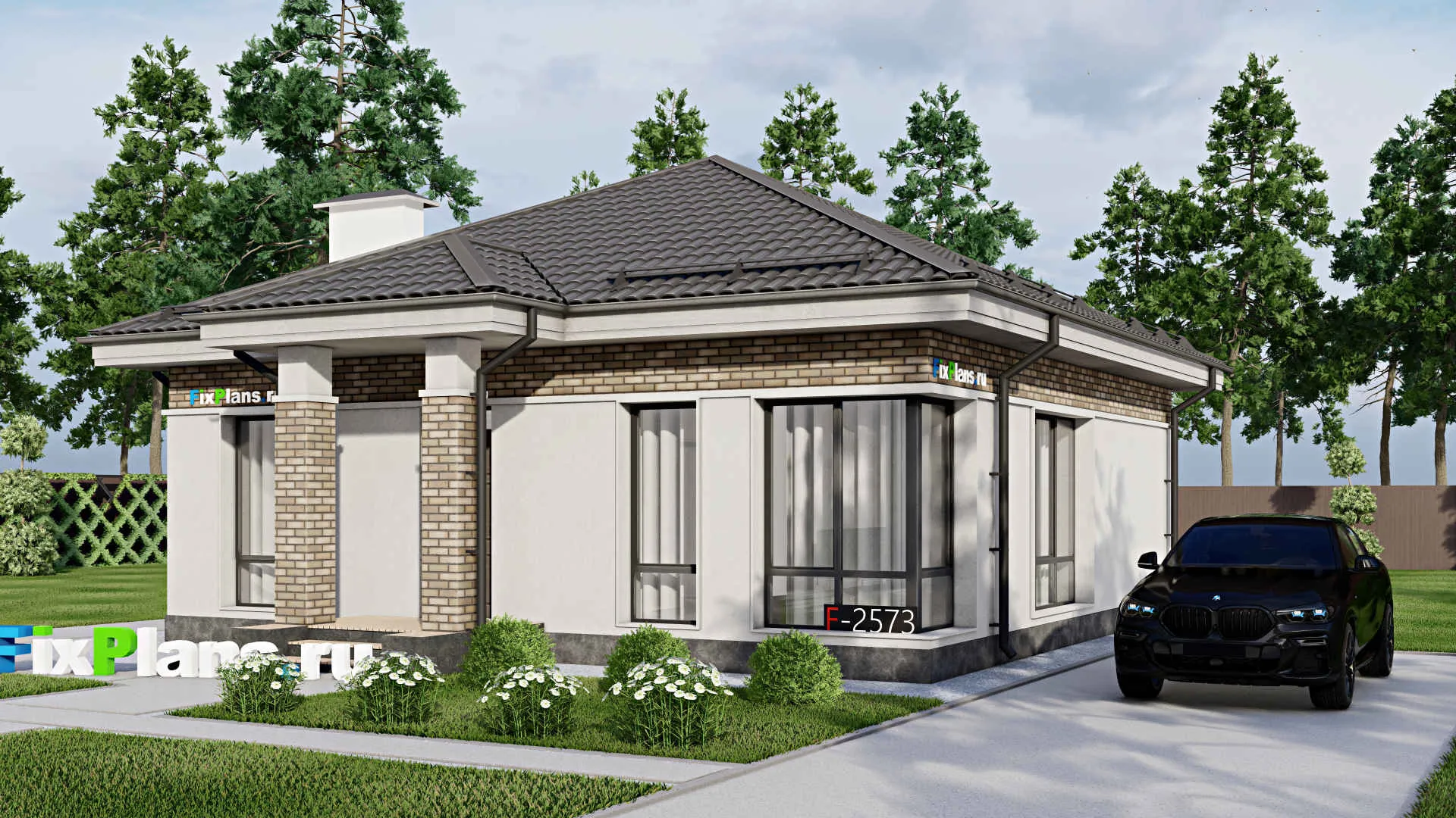 F-2573 - Проект одноэтажного дома 11 на 11, площадью 90 м² с 1 спальнями