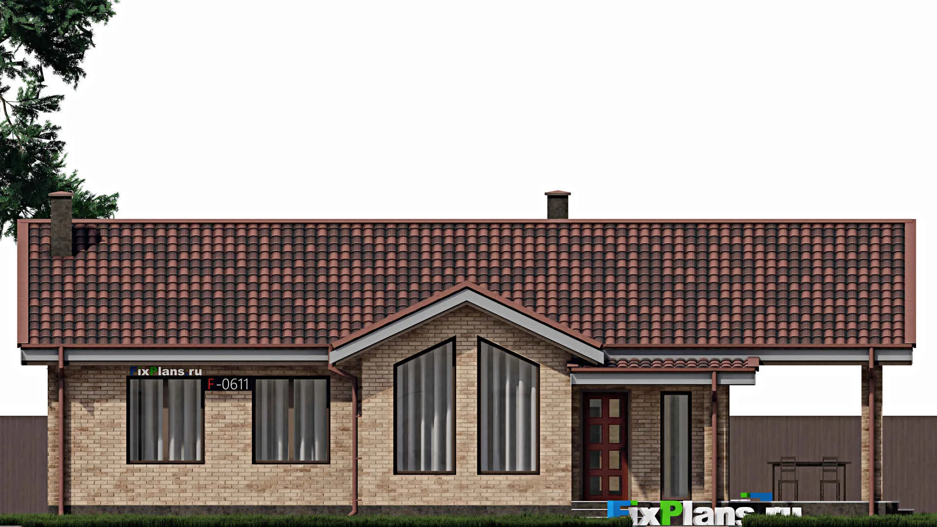 F-0611 - Проект одноэтажного дома 10 на 13, площадью 130 м² с террасой и 3 спальнями