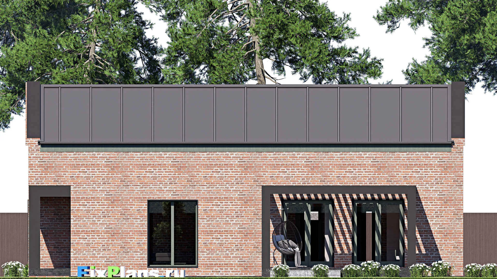 F-18458 - Проект одноэтажного дома 15 на 16, площадью 150 м² с террасой и 3 спальнями