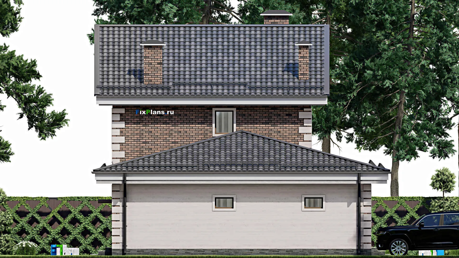 F-9116 - Проект двухэтажного дома 11 на 16, площадью 170 м² с гаражом на 2 машины и 4 спальнями