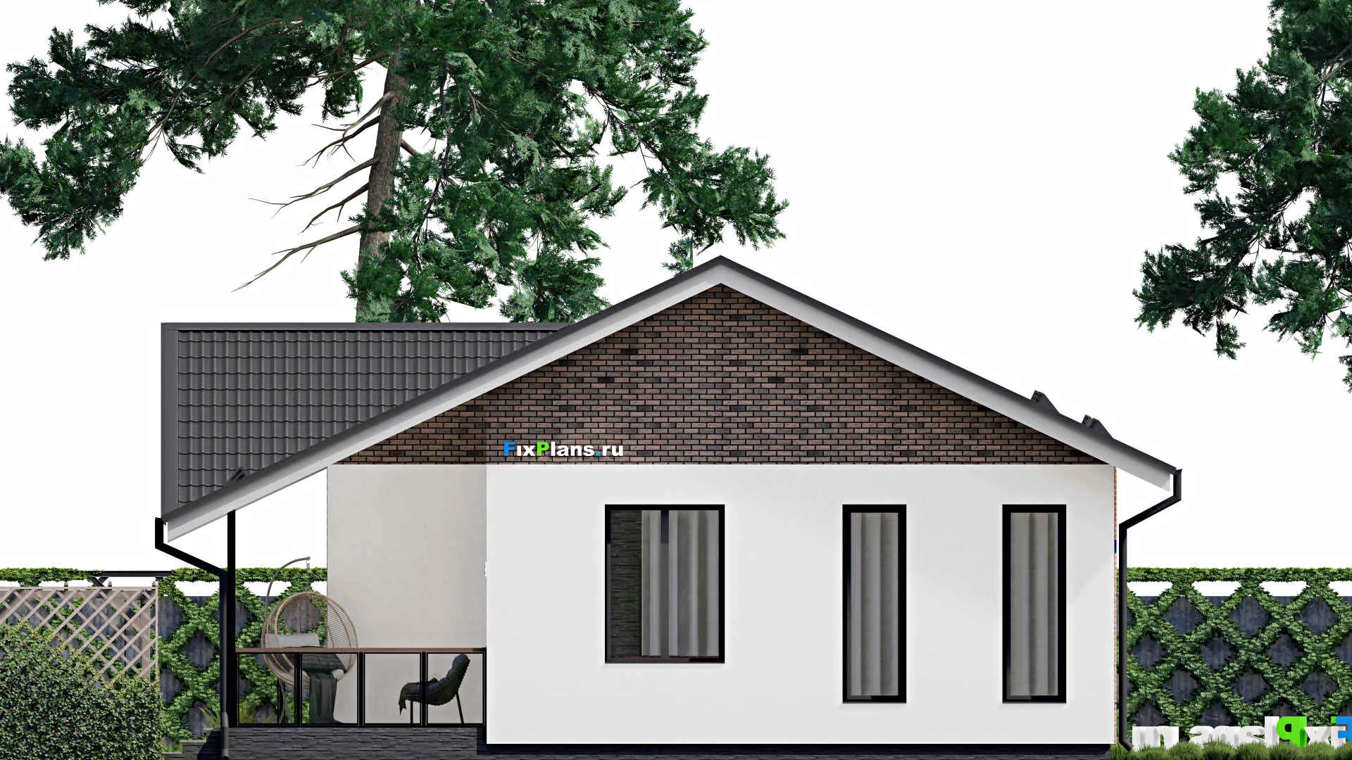 F-0035 - Проект одноэтажного дома 10 на 15, площадью 130 м² с террасой и 3 спальнями