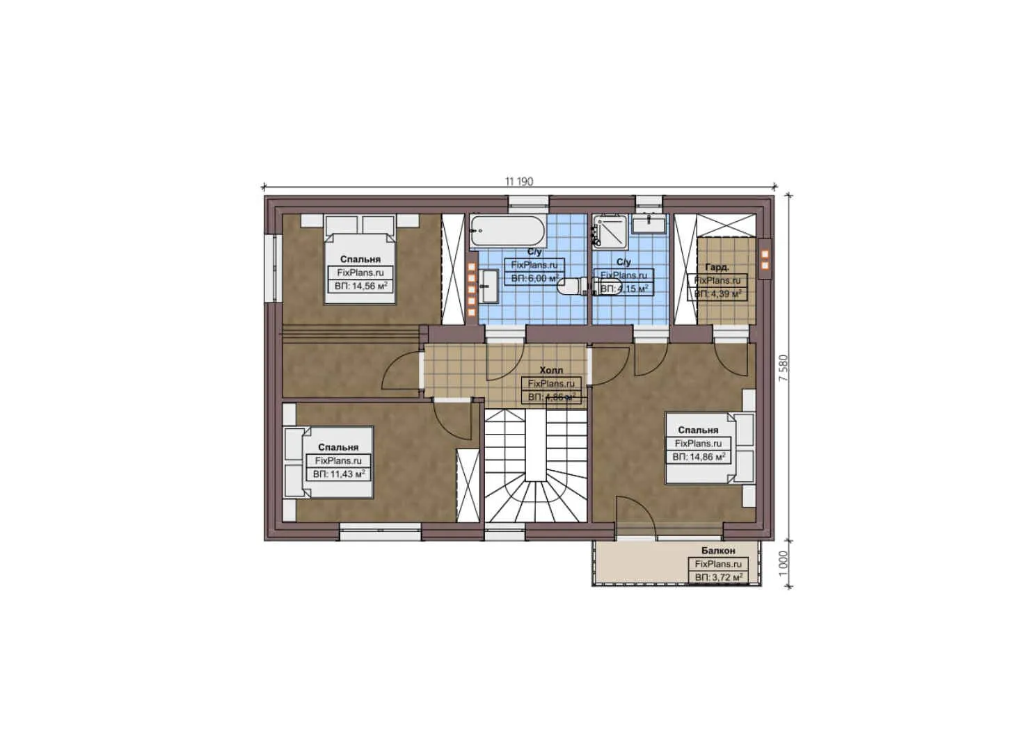 F-4508 - Планы двухэтажного дома 10 на 16, площадью 210 м² с террасой, балконом, гаражом на 2 машины и 3 спальнями