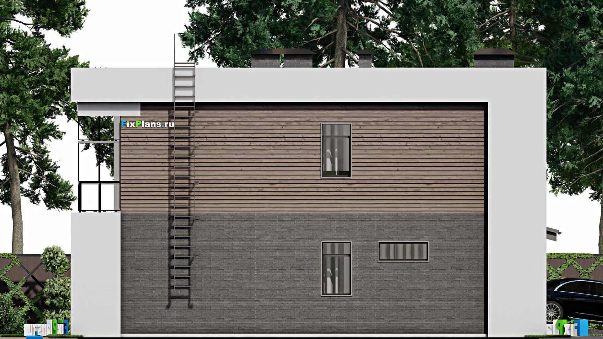 F-8378 - Проект двухэтажного дома 14 на 16, площадью 310 м² с террасой, балконом, гаражом на 1 машину и 4 спальнями
